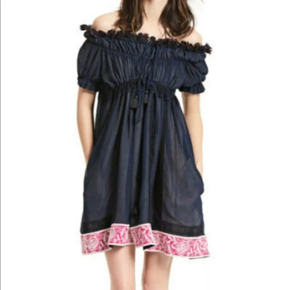 Chloe navy dress w pink banded hem French size 36